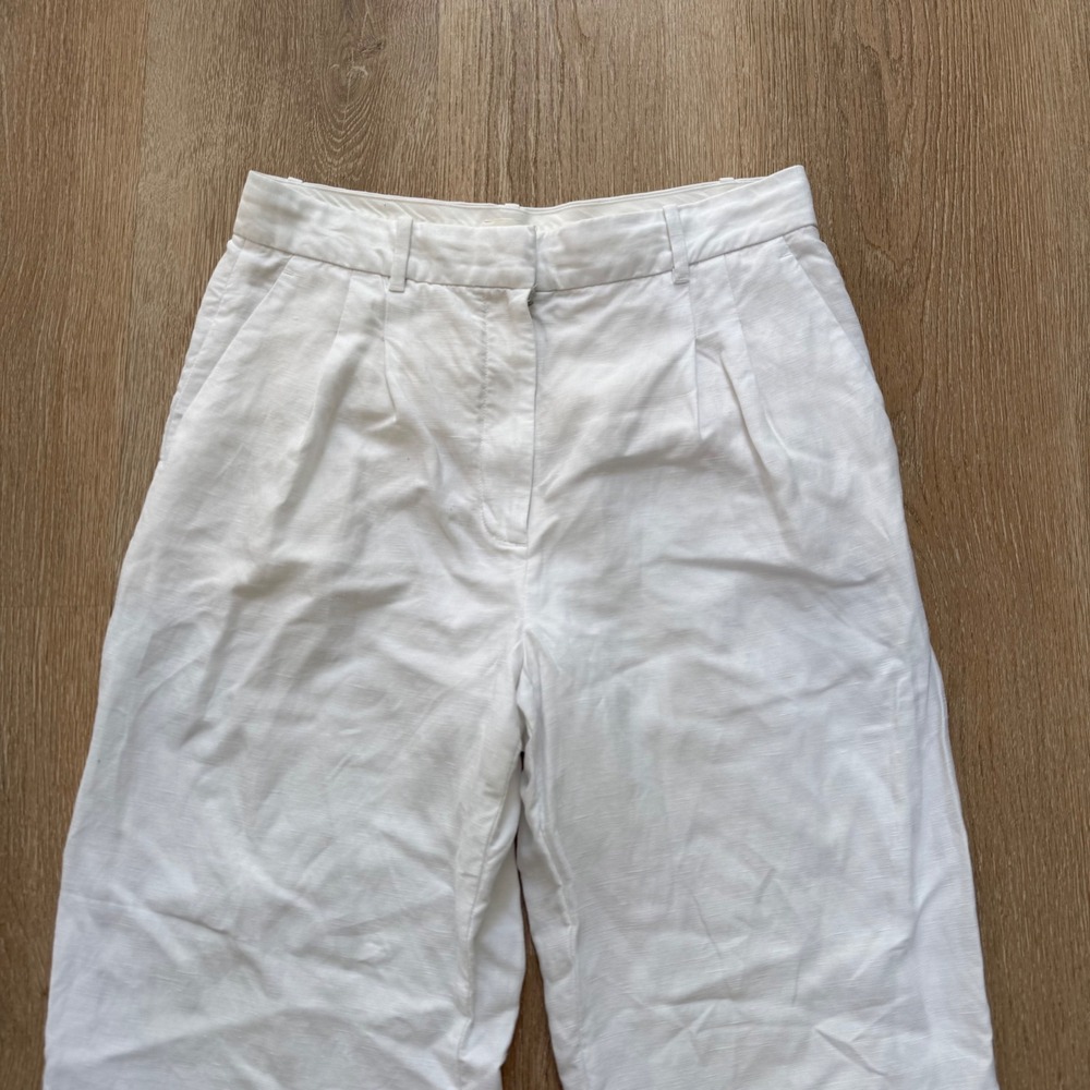 Wilfred Effortless Linen Blend Wide Leg Pants Womens 12 White Pleated High Rise - Picture 2 of 9